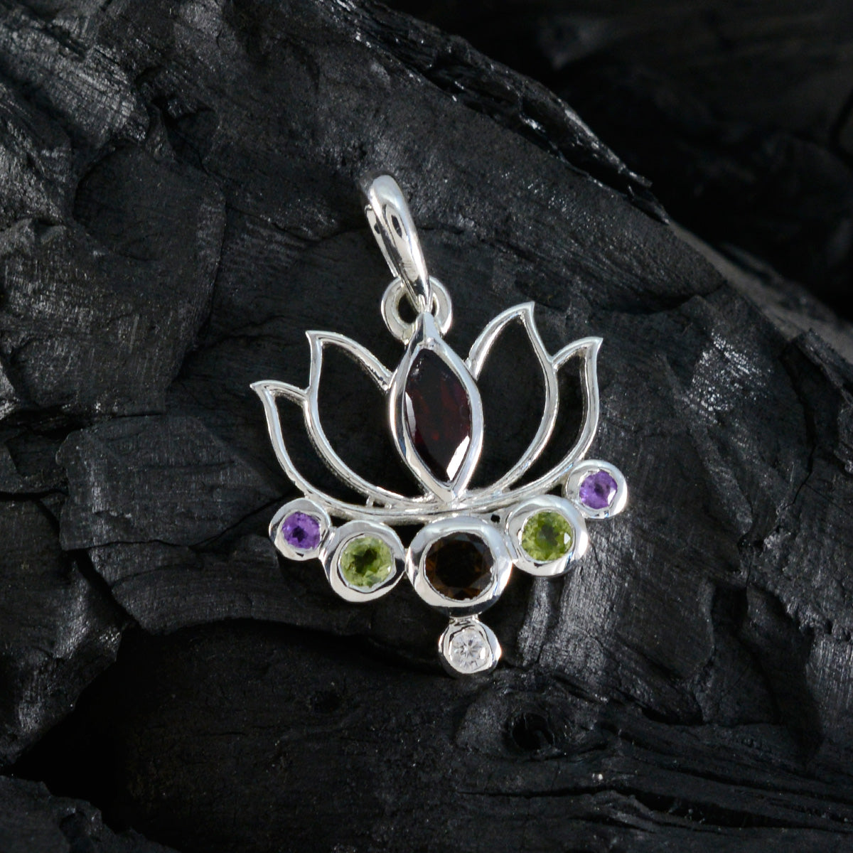 Riyo Pleasing Gems Multi Facet Multi Color Multi Stone Zilveren Hanger Cadeau voor zus