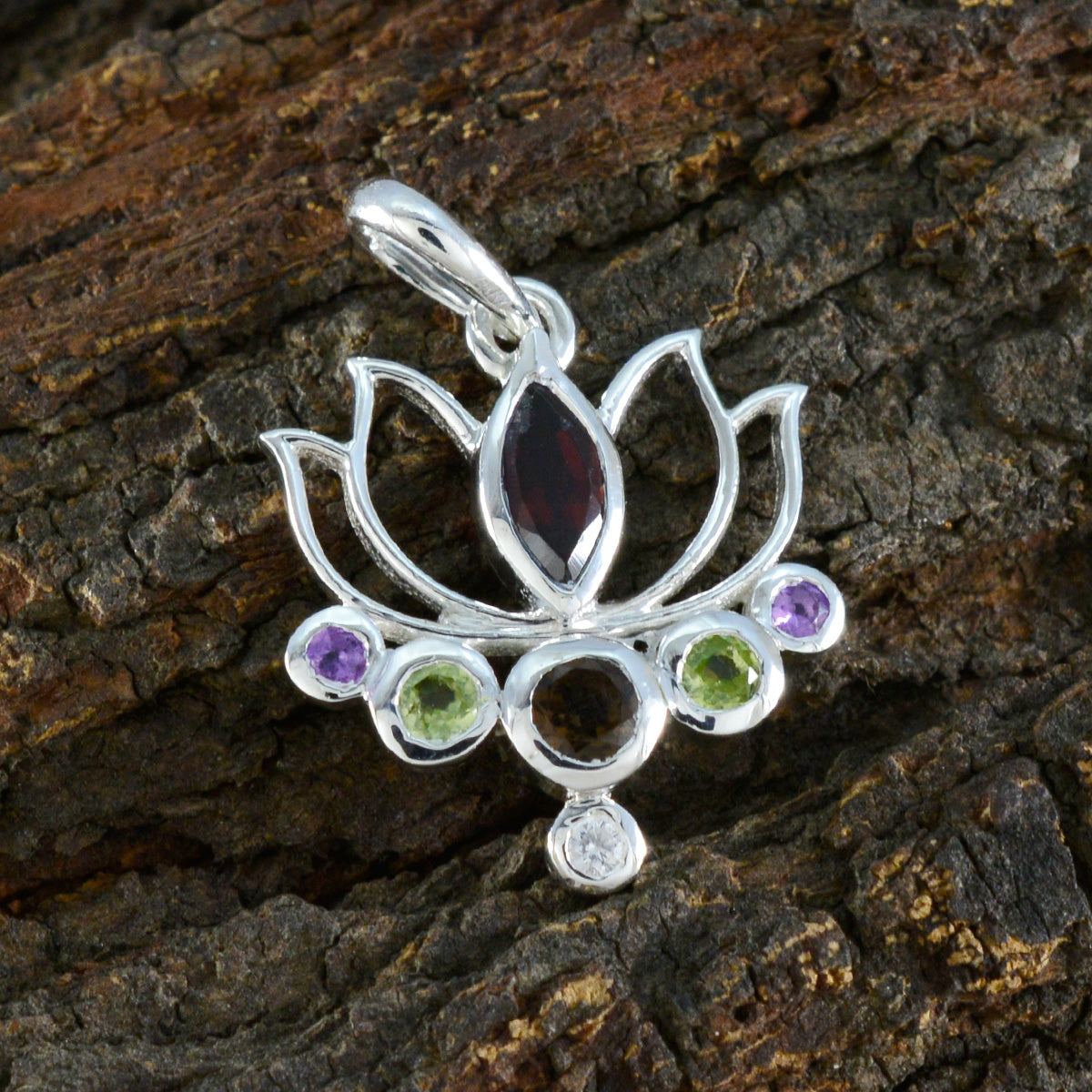 Riyo Pleasing Gems, colgante de plata multifacetado, multicolor, con varias piedras, regalo para hermana