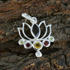 Riyo Alluring Gemstone Multi Faceted Multi Color Multi Stone Sterling Silver Pendant Gift For Handmade
