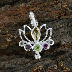 Riyo Prepossessing Gems Multi Faceted Multi Color Multi Stone Solid Silver Pendant Gift For Good Friday