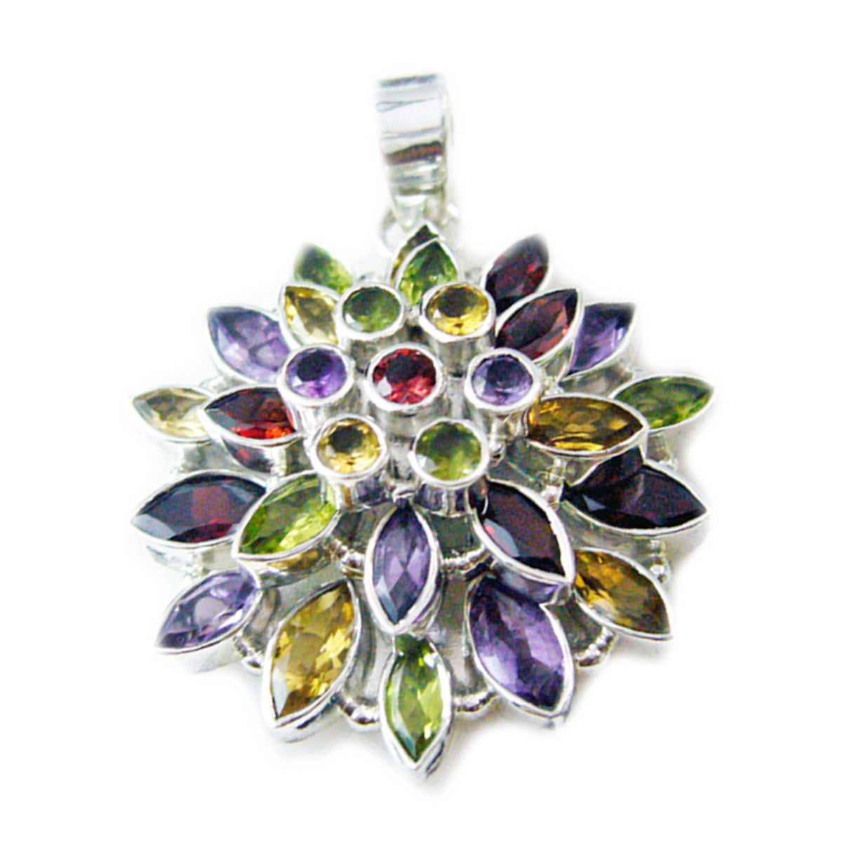 Riyo Stunning Gems Multi Faceted Multi Color Multi Stone Solid Silver Pendant Gift For Good Friday