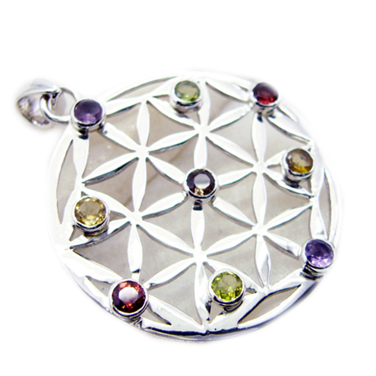 Riyo Cute Gemstone Round Faceted Multi Color Multi Stone 1017 Sterling Silver Pendant Gift For Birthday