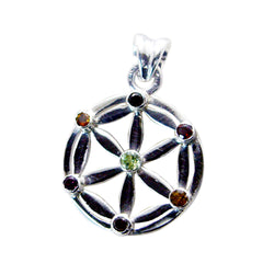 Riyo Lovely Gemstone Round Faceted Multi Color Multi Stone Sterling Silver Pendant Gift For Christmas