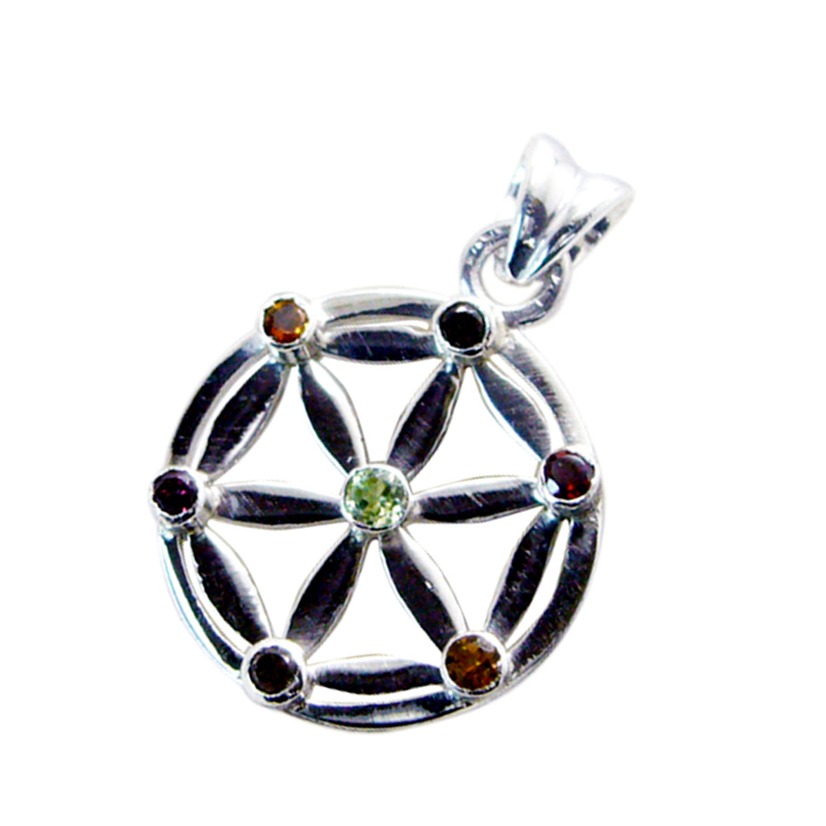 Riyo Lovely Gemstone Round Faceted Multi Color Multi Stone Sterling Silver Pendant Gift For Christmas