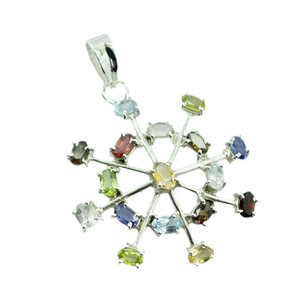 Riyo Spunky Gemstone Oval Faceted Multi Color Multi Stone Sterling Silver Pendant Gift For Christmas