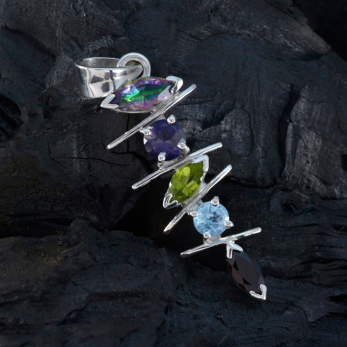 Riyo Handsome Gems Multi Faceted Multi Color Multi Stone Silver Pendant Gift For Sister