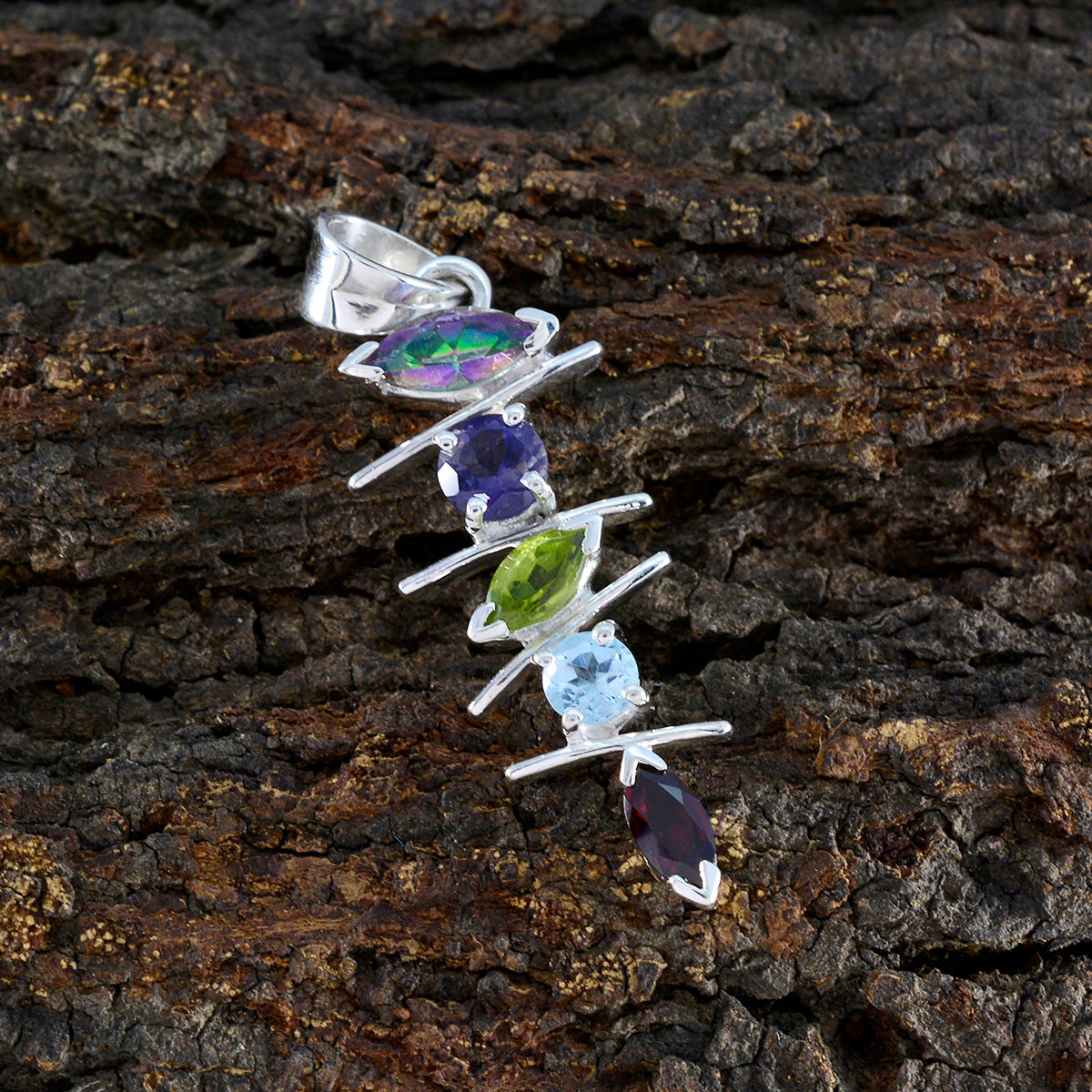 Riyo Handsome Gems Multi Facet Multi Color Multi Stone Zilveren Hanger Cadeau voor zus