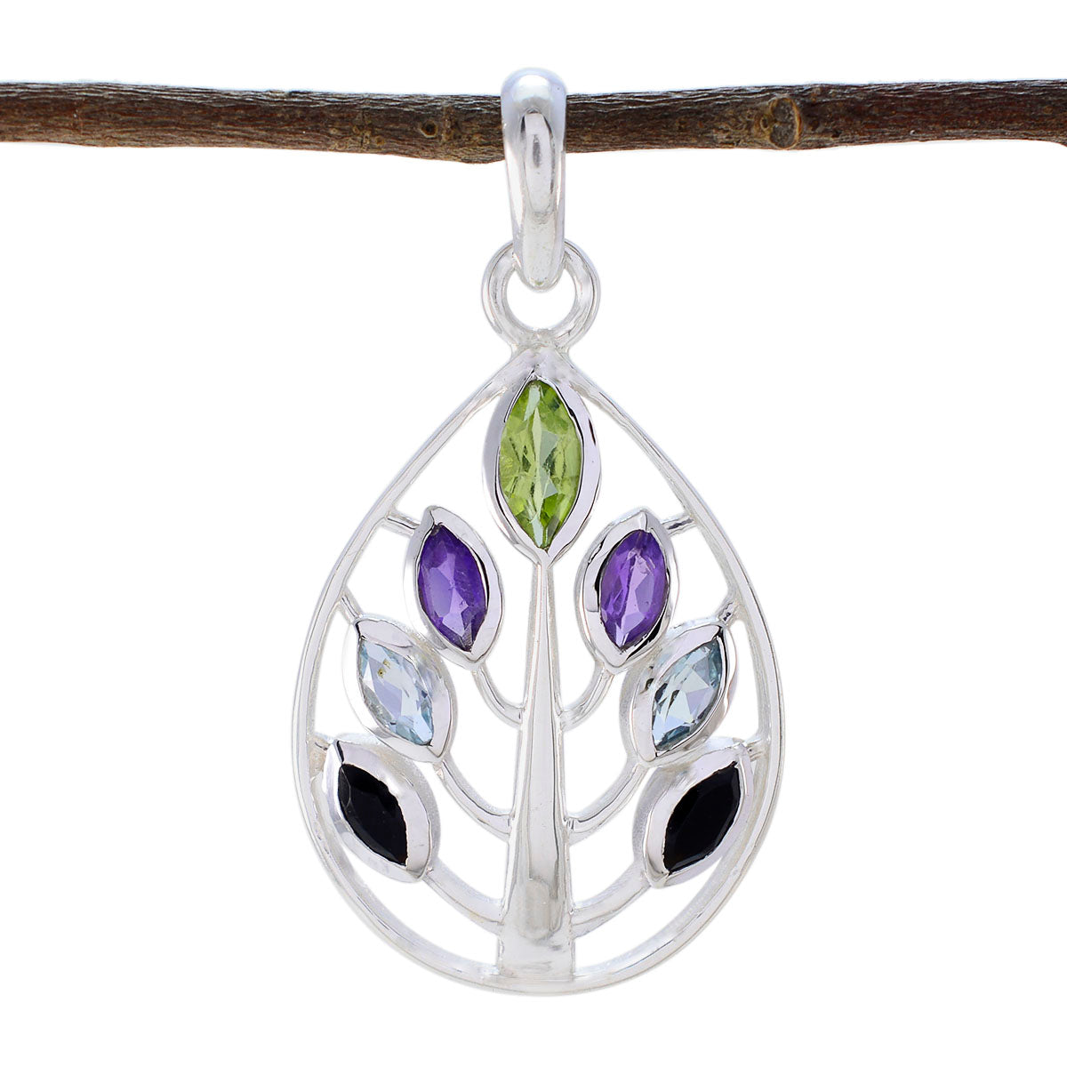 Riyo Drop Gemstone Marquise Faceted Multi Color Multi Stone Sterling zilveren hanger cadeau voor vrouwen