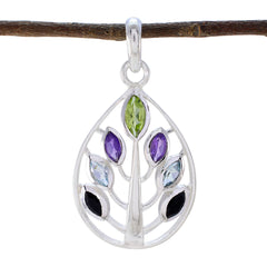 Riyo Drop Gemstone Marquise Faceted Multi Color Multi Stone Sterling Silver Pendant Gift For Women