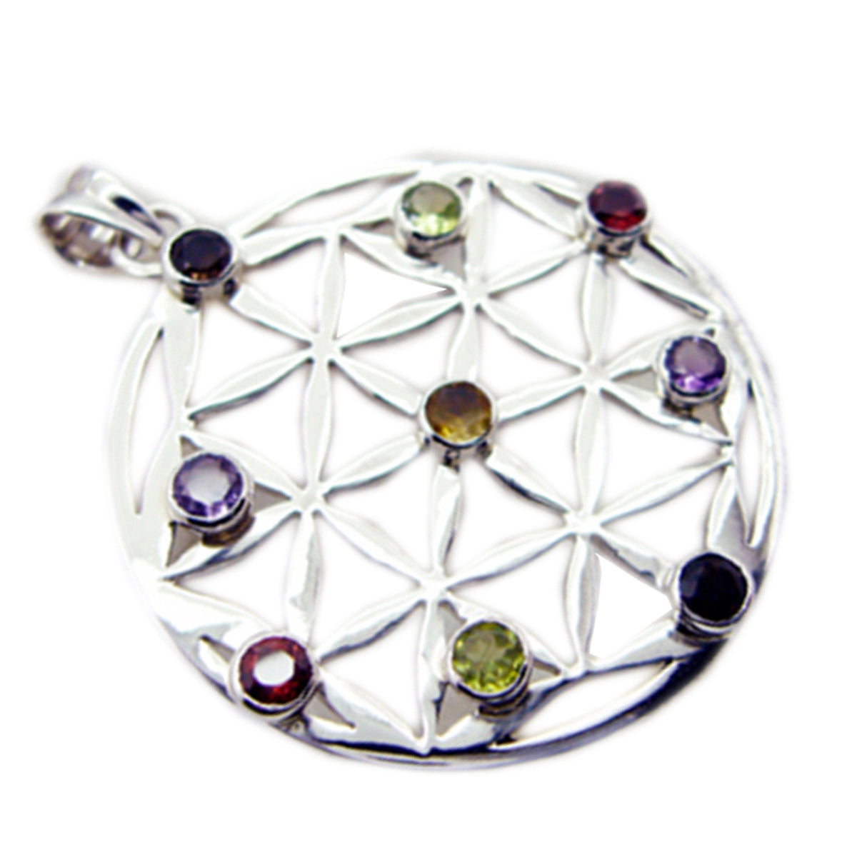 Riyo Foxy Gems Round Faceted Multi Color Multi Stone Silver Pendant Gift For Boxing Day