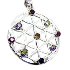 Riyo Foxy Gems Round Faceted Multi Color Multi Stone Silver Pendant Gift For Boxing Day