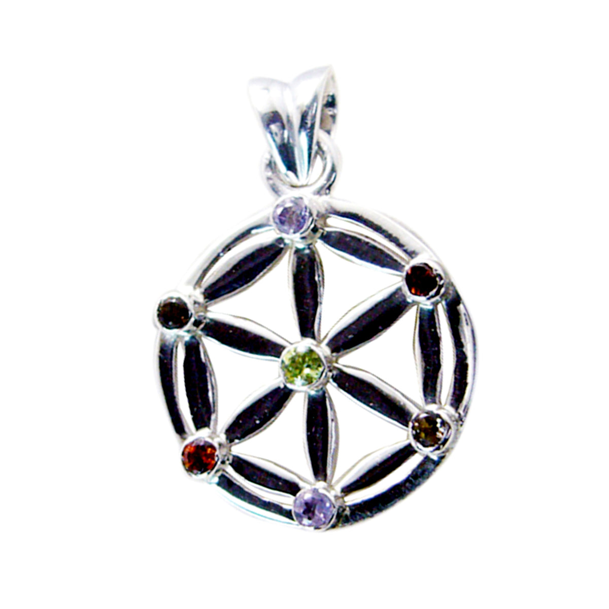 riyo affascinanti gemme rotonde sfaccettate multi colore multi pietra ciondolo in argento massiccio regalo per la domenica di Pasqua