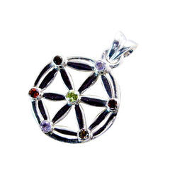 Riyo Charming Gems Round Faceted Multi Color Multi Stone Solid Silver Pendant Gift For Easter Sunday