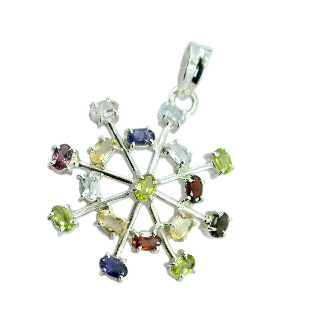 Riyo Beauteous Gems Oval Faceted Multi Color Multi Stone Solid Silver Pendant Gift For Easter Sunday
