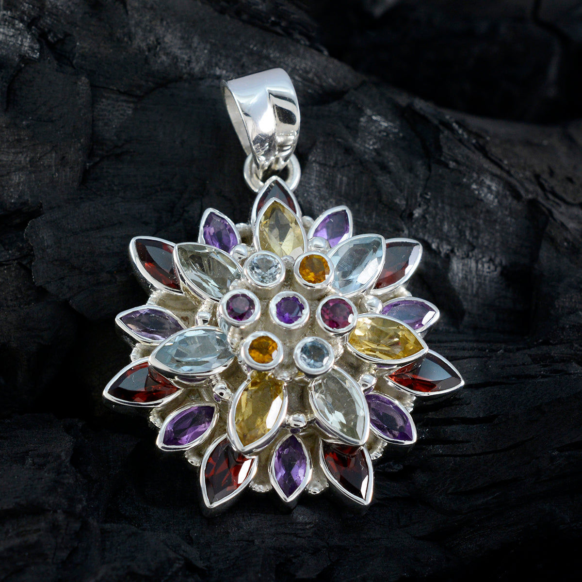 Riyo Irresistible Gems Silberanhänger mit mehreren Facetten, mehreren Farben und mehreren Steinen, Geschenk zur Verlobung