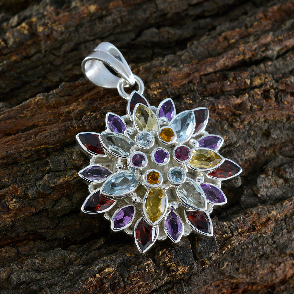 Riyo Irresistible Gems Silberanhänger mit mehreren Facetten, mehreren Farben und mehreren Steinen, Geschenk zur Verlobung