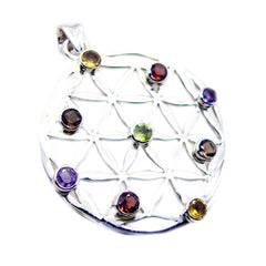 Riyo Beaut Gemstone Round Faceted Multi Color Multi Stone Sterling Silver Pendant Gift For Christmas