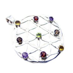 Riyo Beaut Gemstone Round Faceted Multi Color Multi Stone Sterling Silver Pendant Gift For Christmas