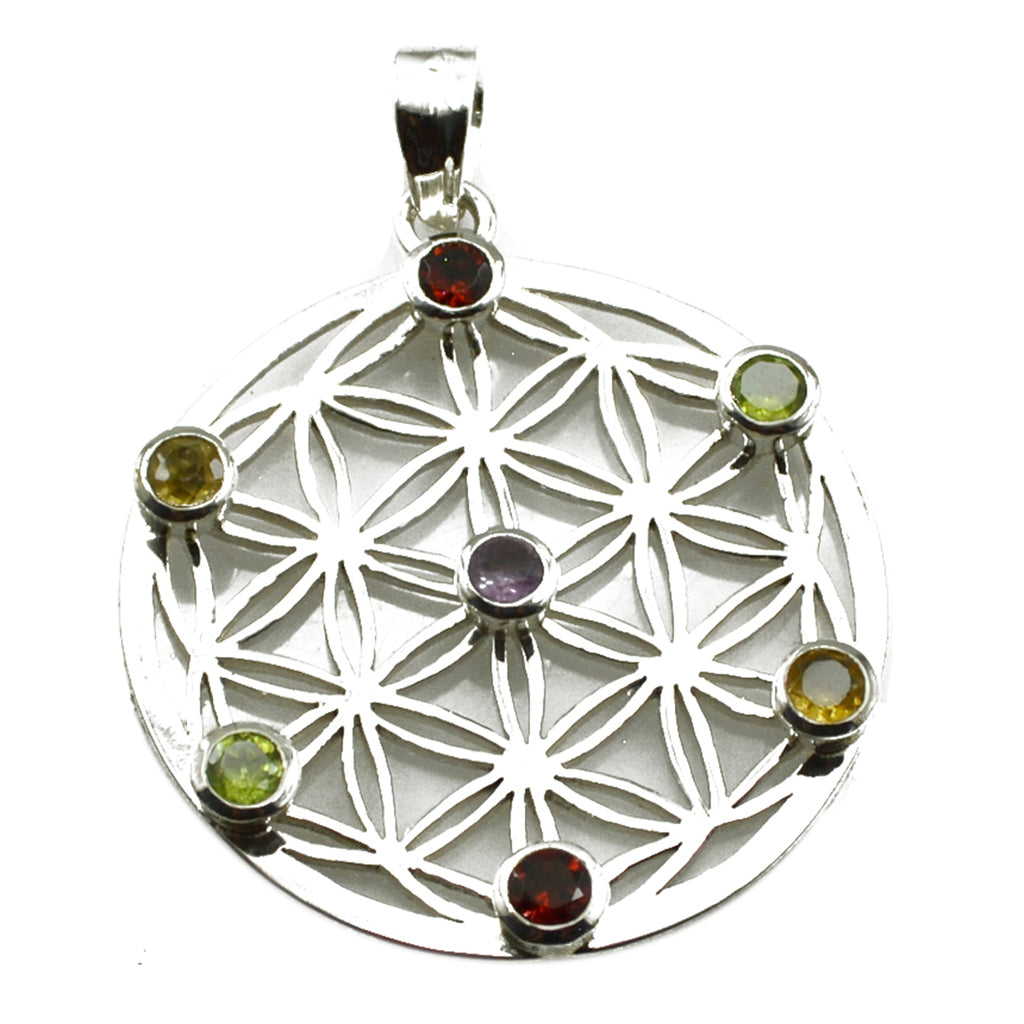 Riyo Delightful Gemstone Round Faceted Multi Color Multi Stone 1022 Sterling Silver Pendant Gift For Good Friday