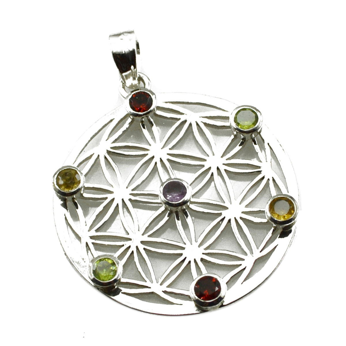 Riyo Delightful Gemstone Round Faceted Multi Color Multi Stone 1022 Sterling Silver Pendant Gift For Good Friday
