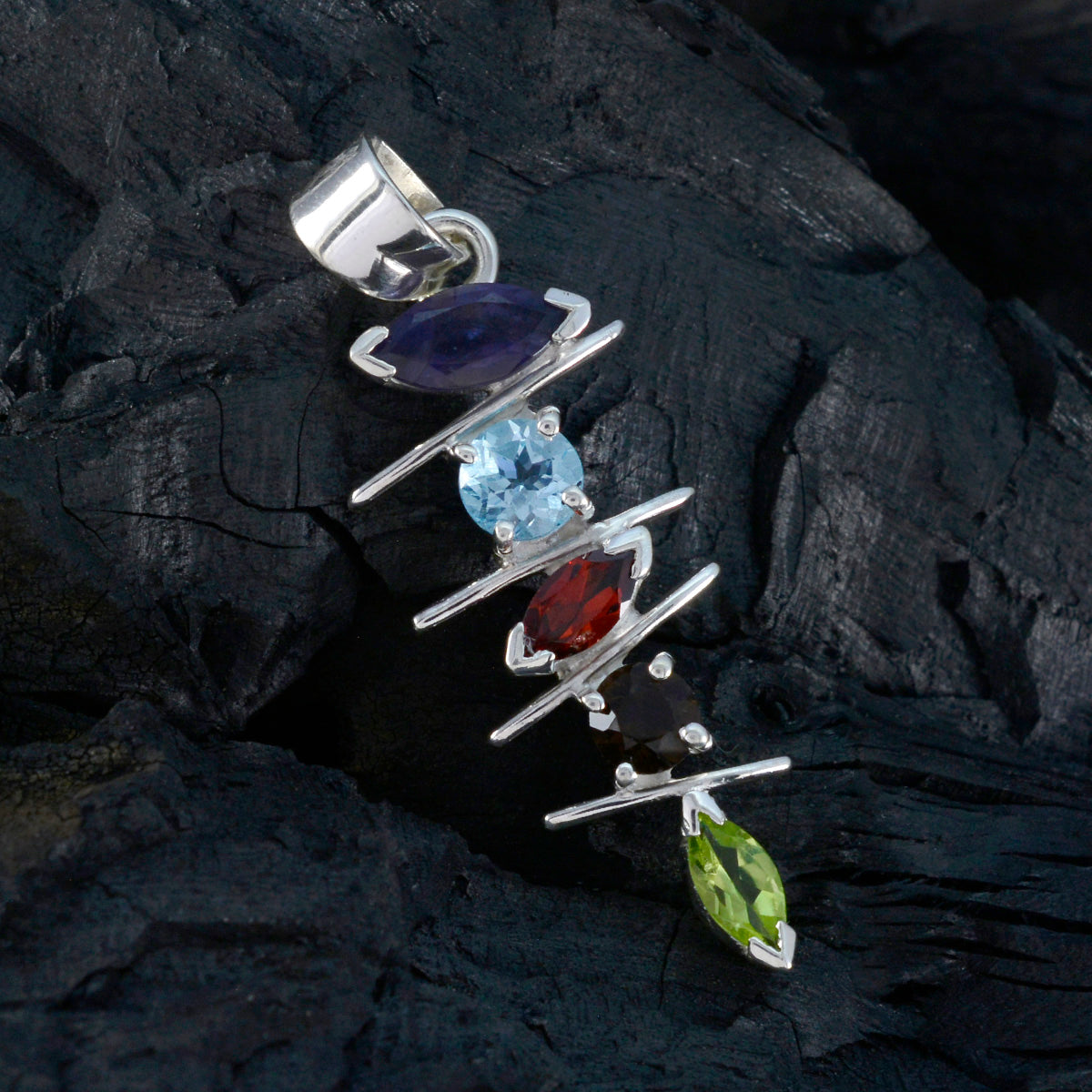 Riyo Nice Gems Anhänger aus massivem Silber mit mehreren Facetten, mehreren Farben und mehreren Steinen, Geschenk für Karfreitag