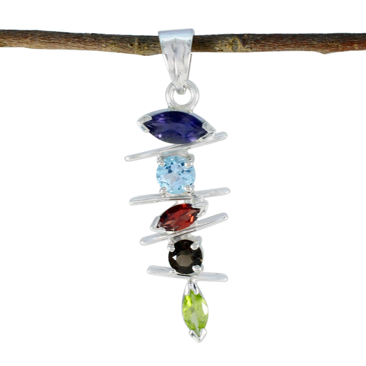Riyo Nice Gems Multi Faceted Multi Color Multi Stone Solid Silver Pendant Gift For Good Friday