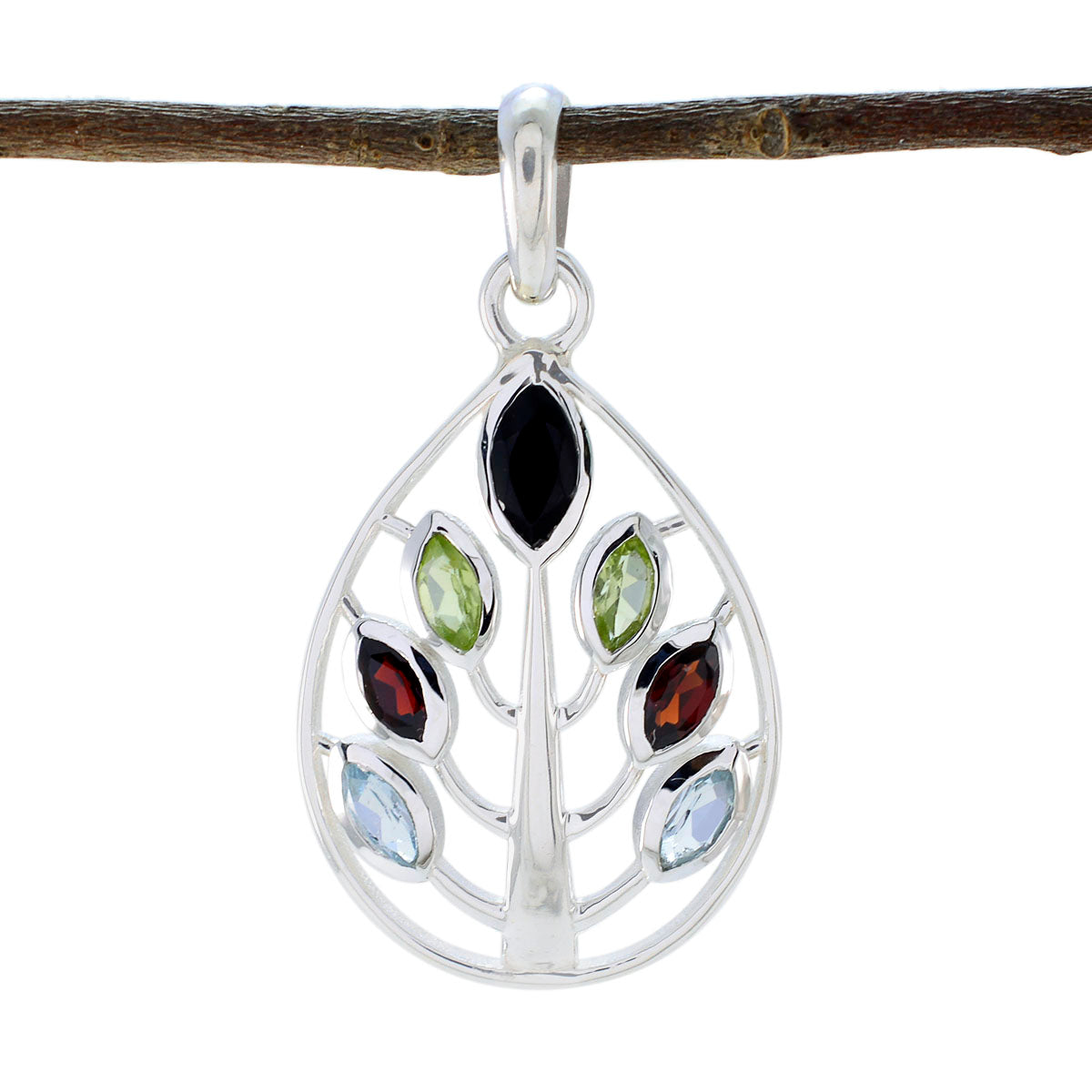 Riyo Beddable Gemstone Marquise Faceted Multi Color Multi Stone 1063 Sterling Silver Pendant Gift For Teachers Day