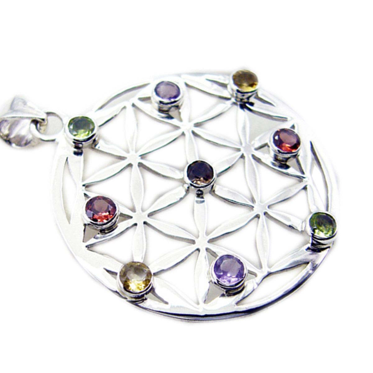 Riyo Spunky Gems Round Faceted Multi Color Multi Stone Solid Silver Pendant Gift For Easter Sunday
