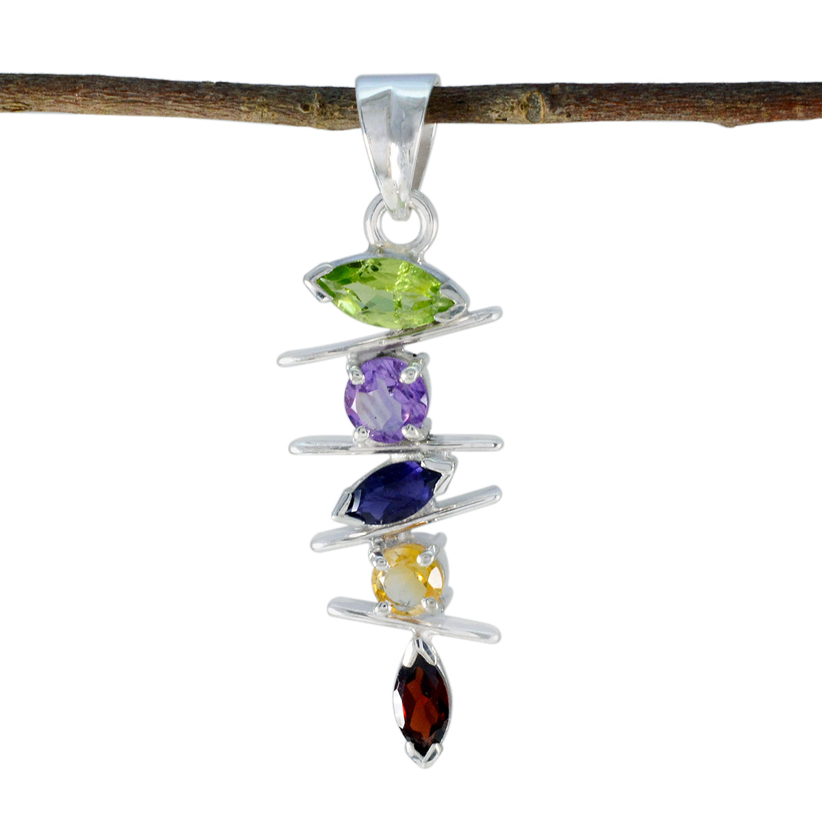 Riyo – pendentif en argent sterling 1056, pierres précieuses agréables, multi facettes, multicolores, cadeau pour petite amie