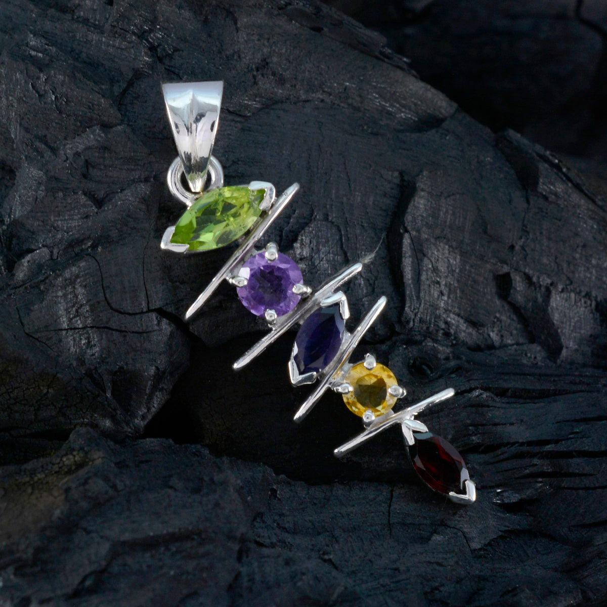 Riyo angenehmer Edelstein-Anhänger mit mehreren Facetten, mehreren Farben und mehreren Steinen aus 1056er-Sterlingsilber, Geschenk für Freundin