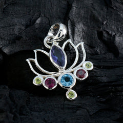 Riyo Elegant Gems Multi Faceted Multi Color Multi Stone Solid Silver Pendant Gift For Good Friday