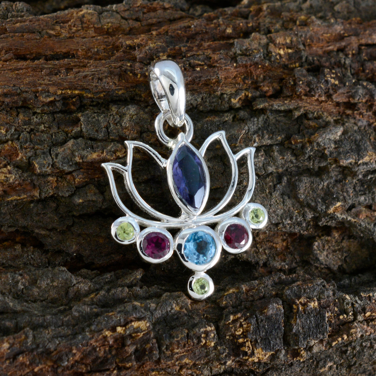 Riyo Elegant Gems Multi Facet Multi Color Multi Stone Solid Silver Hanger Cadeau voor Goede Vrijdag