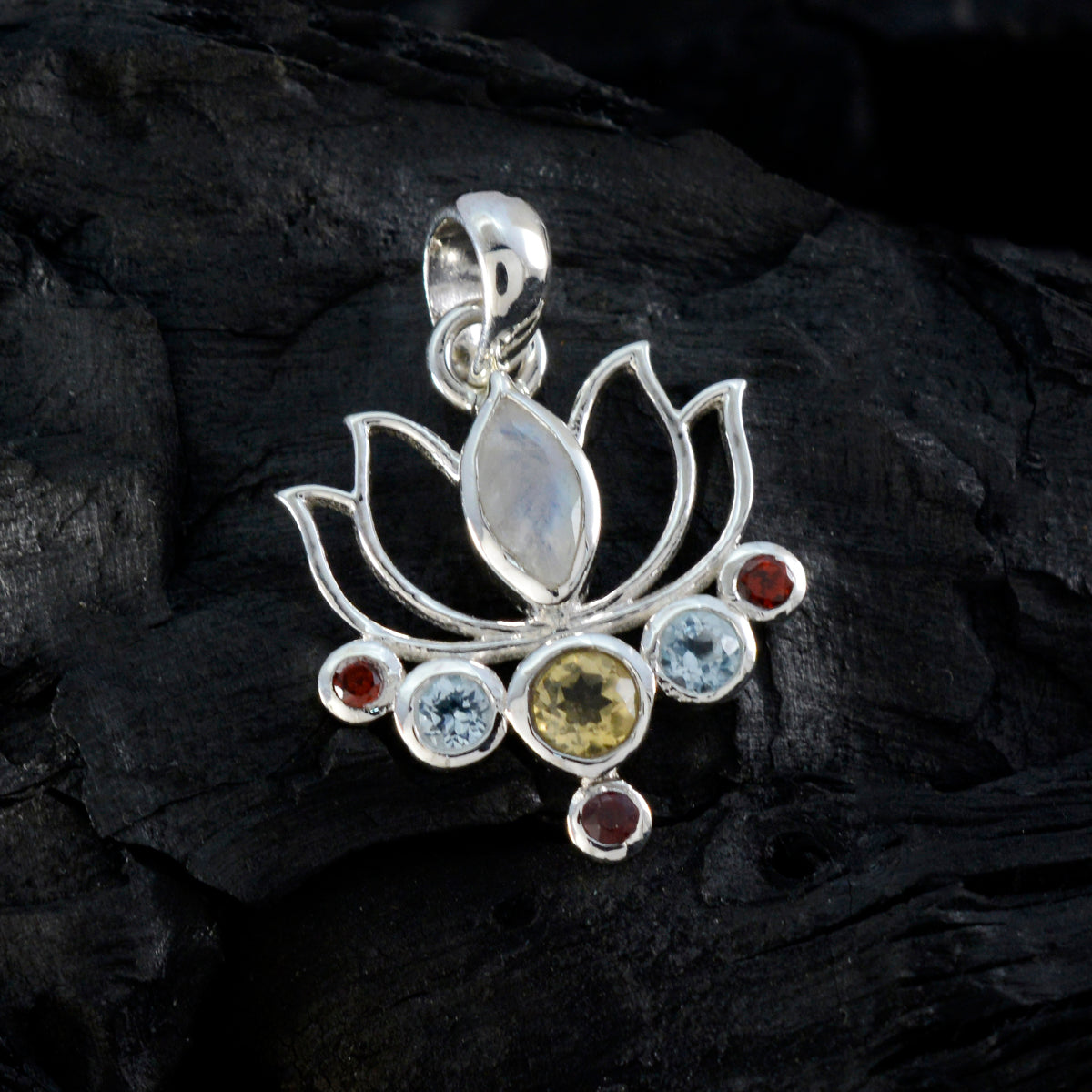 Riyo Aesthetic Gems Silberanhänger mit mehreren Facetten, mehreren Farben und mehreren Steinen, Geschenk zur Verlobung