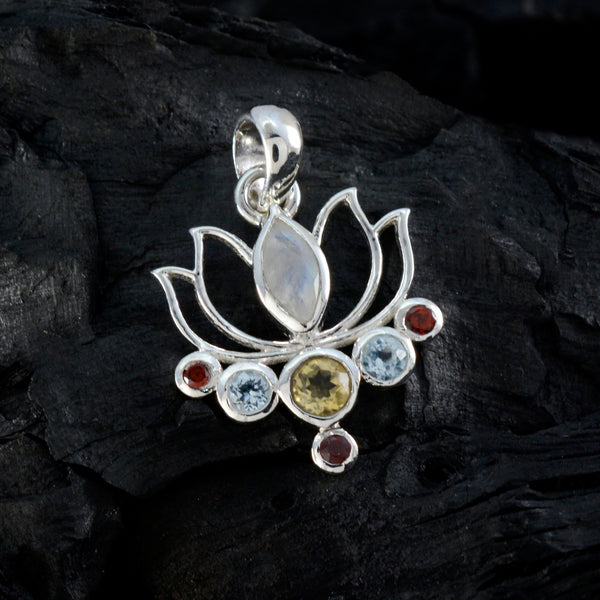 Riyo Aesthetic Gems Multi Faceted Multi Color Multi Stone Silver Pendant Gift For Engagement