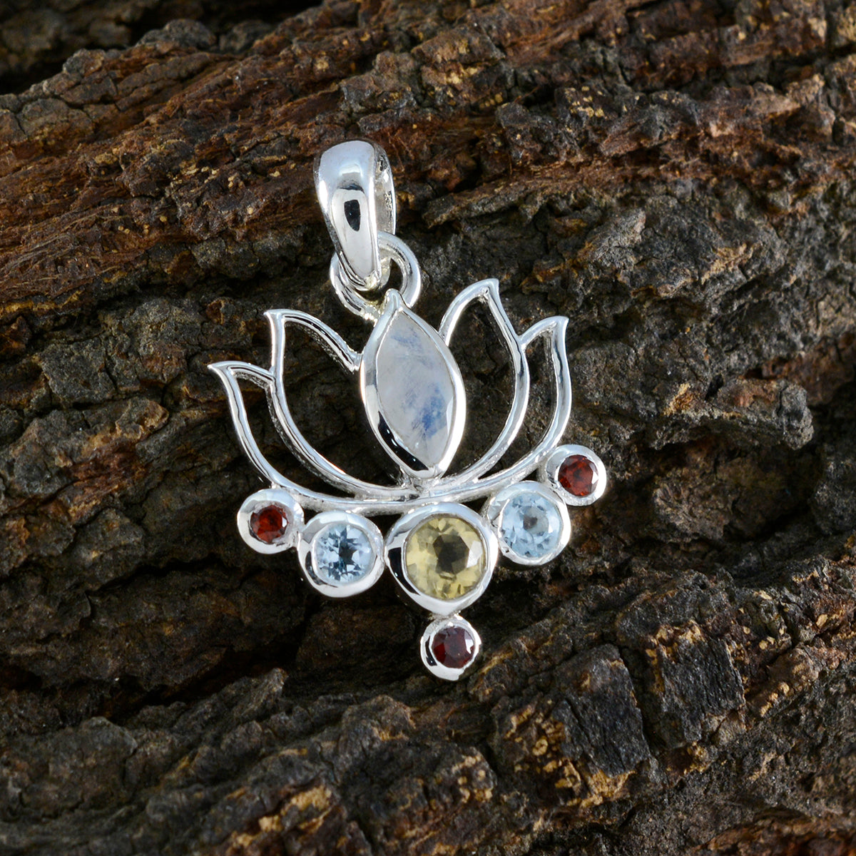 Riyo Aesthetic Gems Multi Faceted Multi Color Multi Stone Silver Pendant Gift For Engagement