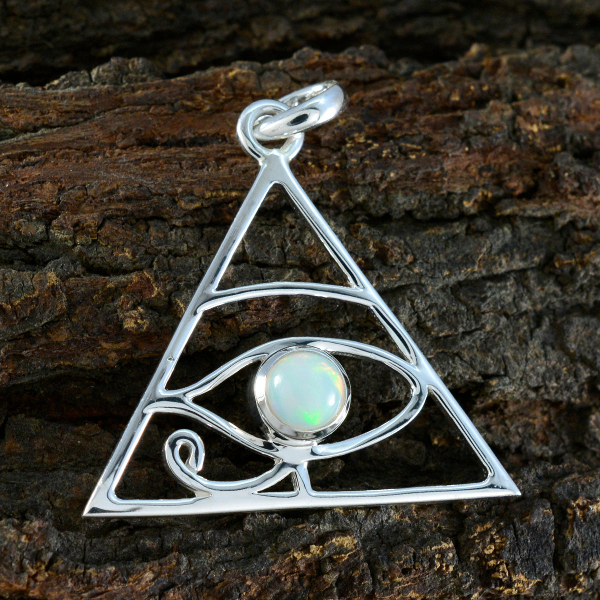 riyo, affascinante gemma rotonda cabochon bianco opale pendente in argento sterling 977, regalo per il compleanno