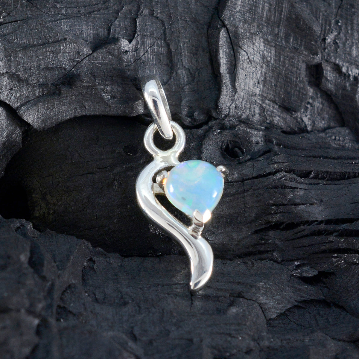 Riyo Beauteous Gems Heart Cabochon White Opal Solid Silver Pendant Gift For Wedding