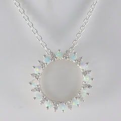 Riyo Fit Gems runder Cabochon-Anhänger aus massivem Silber mit weißem Opal, Geschenk für Ostersonntag