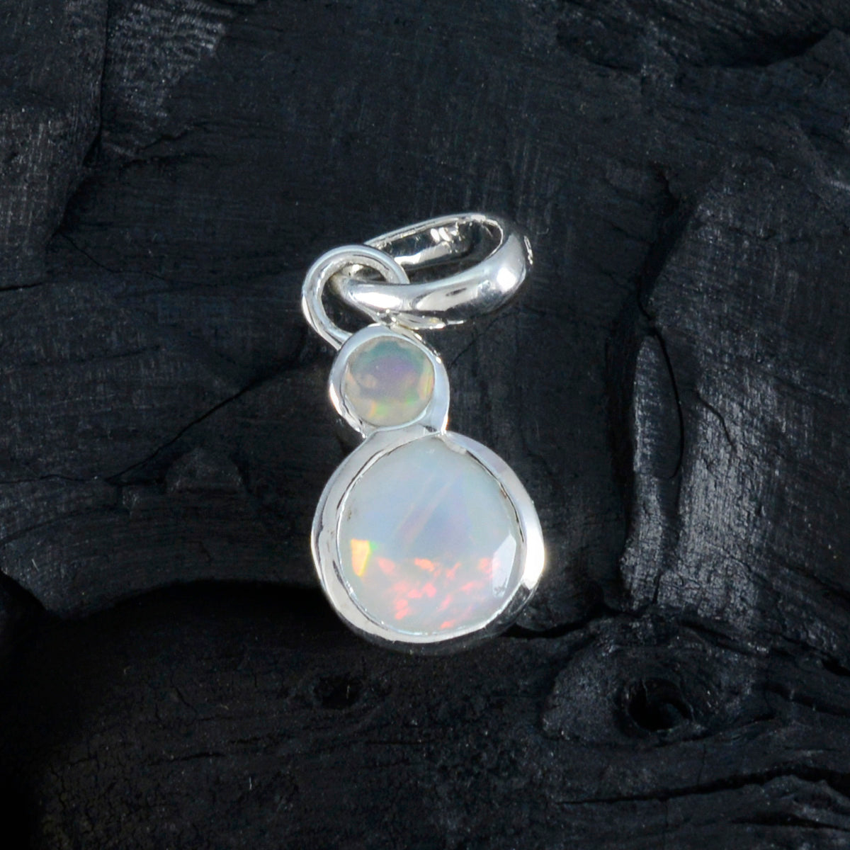 Riyo Heavenly Gems Round Faceted White Opal Solid Silver Pendant Gift For Easter Sunday