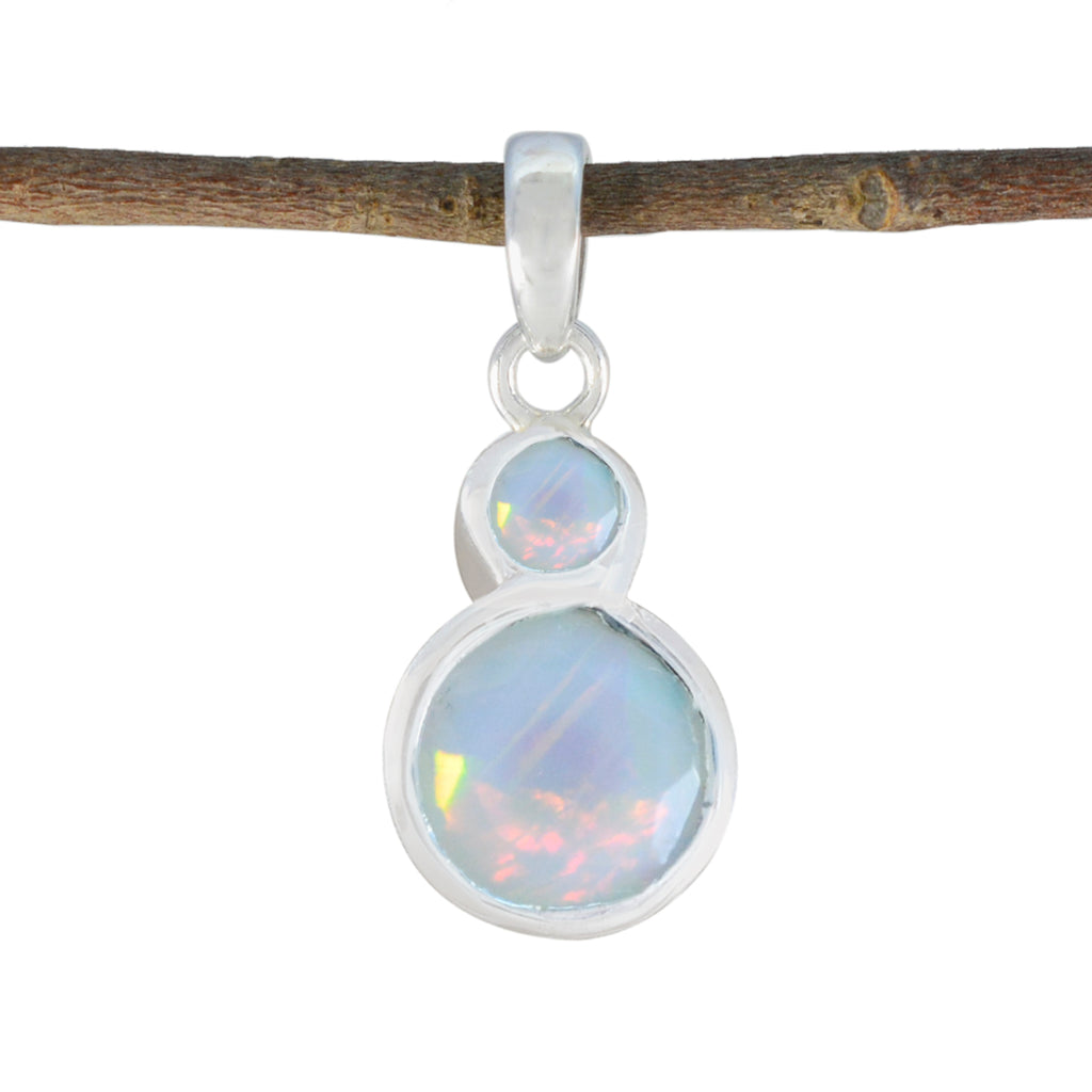 Riyo Heavenly Gems Round Faceted White Opal Solid Silver Pendant Gift For Easter Sunday