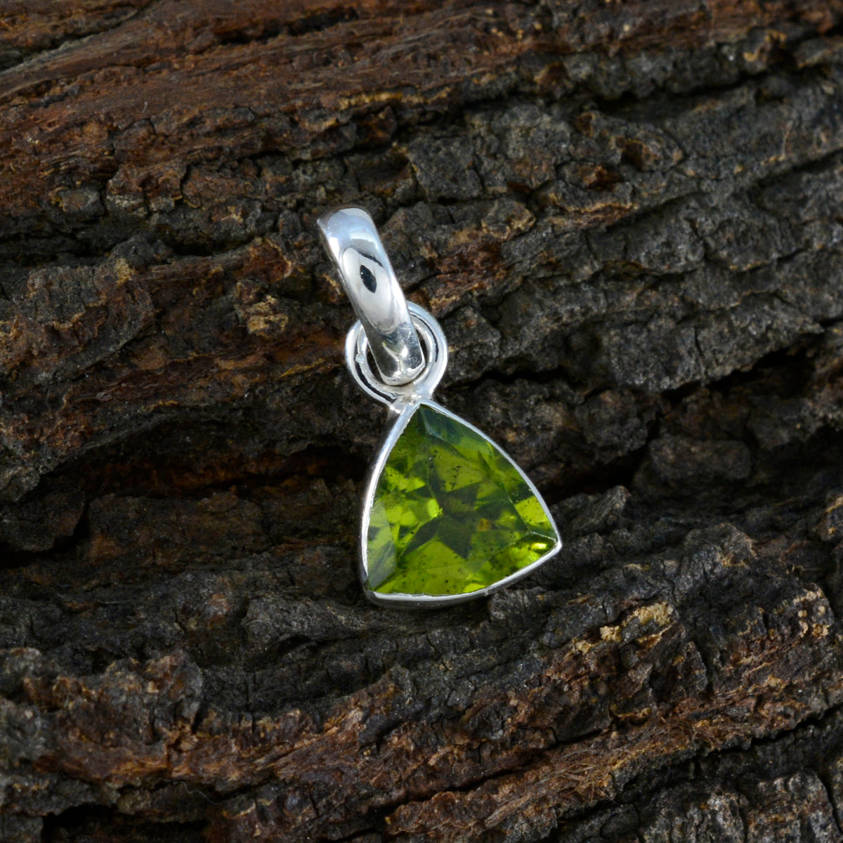 Riyo Irresistible Gemstone Trillion Faceted Green Peridot Sterling Silver Pendant Gift For Friend