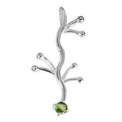 Riyo Real Gems Round Faceted Green Peridot Solid Silver Pendant Gift For Anniversary