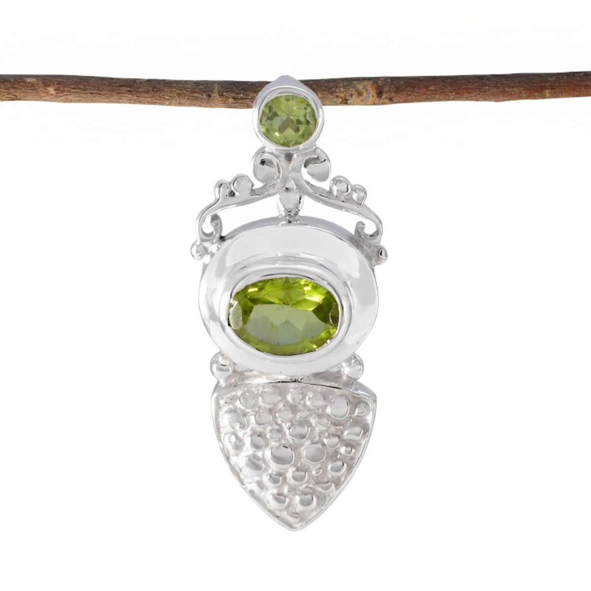 Riyo Attractive Gemstone Multi Faceted Green Peridot Sterling Silver Pendant Gift For Christmas