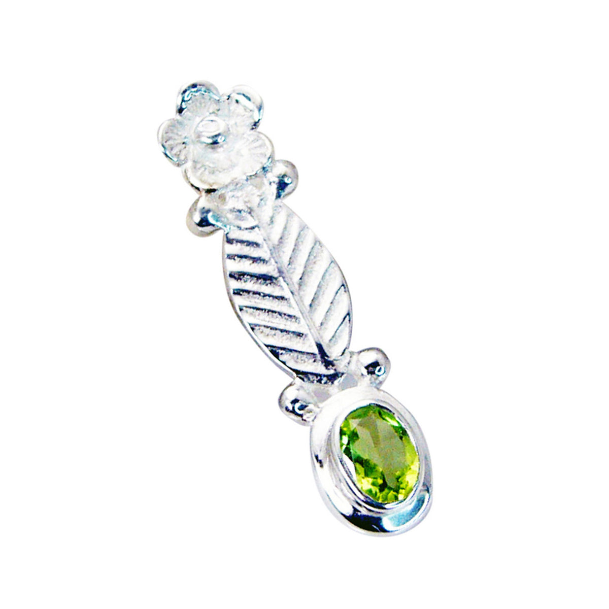 Riyo Smashing Gemstone Oval Faceted Green Peridot 958 Sterling Silver Pendant Gift For Good Friday