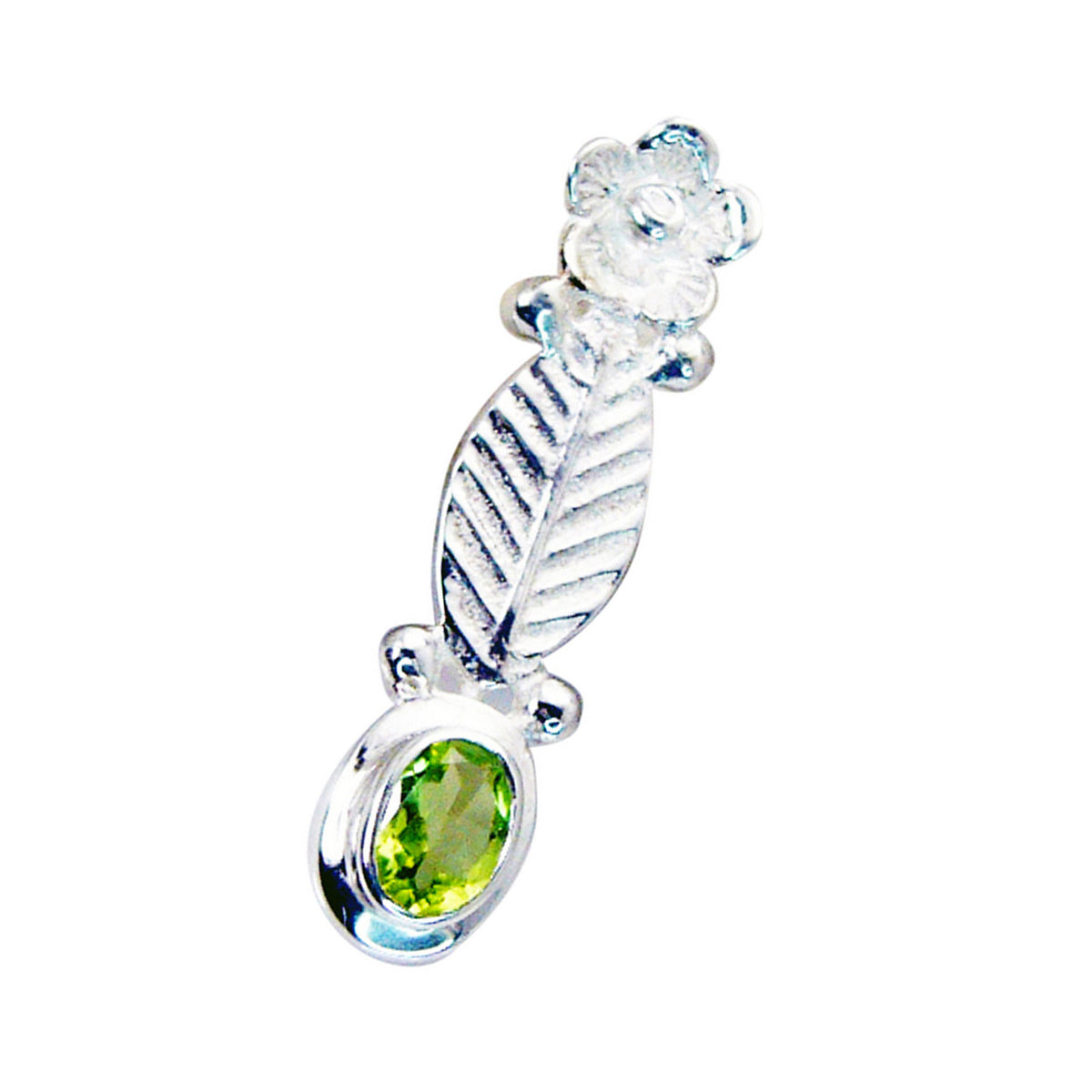 Riyo Smashing Gemstone Oval Faceted Green Peridot 958 Sterling Silver Pendant Gift For Good Friday