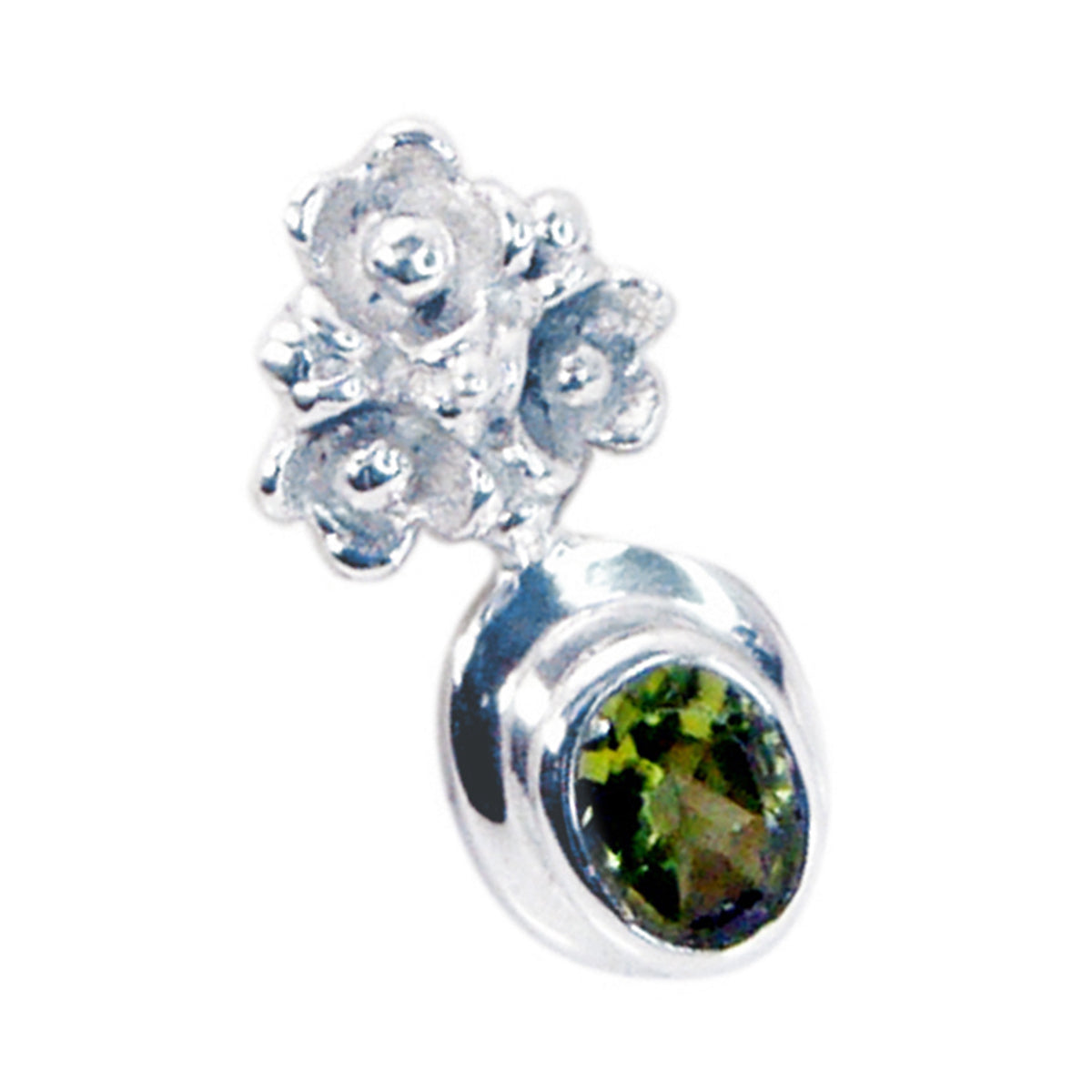 Riyo Cute Gems ovaler facettierter grüner Peridot-Silberanhänger, Geschenk für Frau