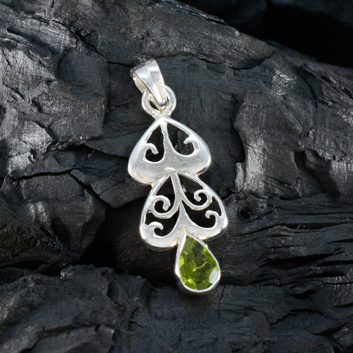 Riyo Spunky Gemstone Pear Faceted Green Peridot 959 Sterling Silver Pendant Gift For Teachers Day