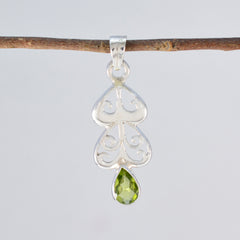 Riyo Spunky Gemstone Pear Faceted Green Peridot 959 Sterling Silver Pendant Gift For Teachers Day