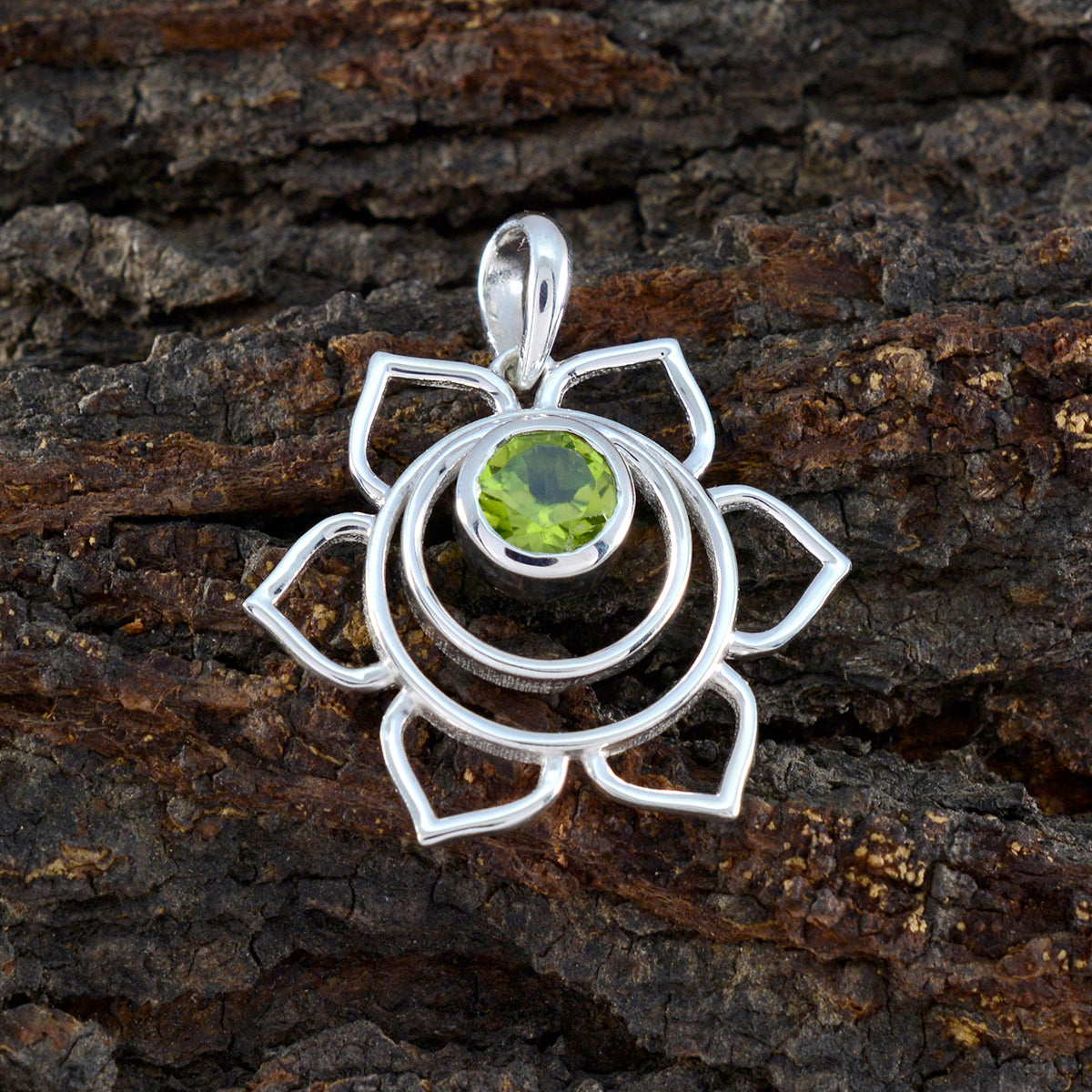 Riyo Charming Gemstone Round Faceted Green Peridot 963 Sterling Silver Pendant Gift For Teachers Day