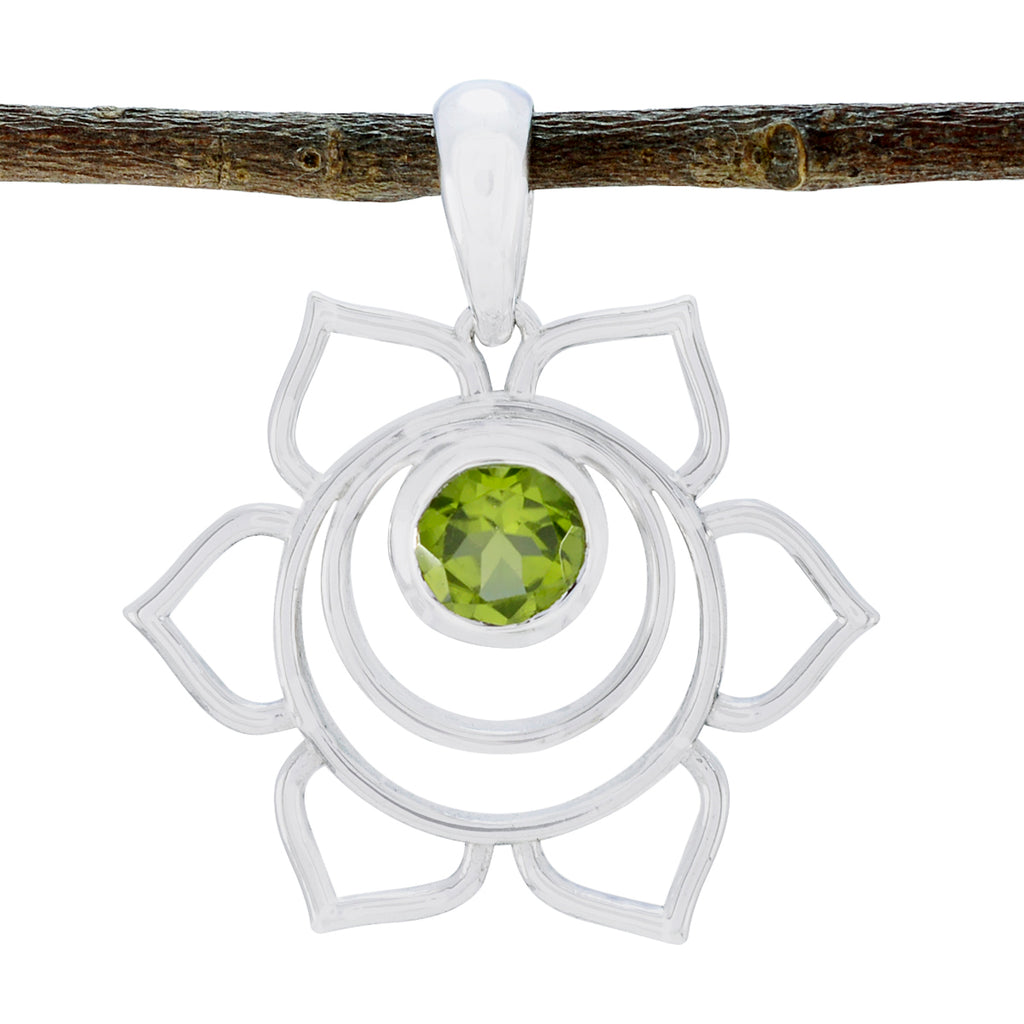 Riyo Charming Gemstone Round Faceted Green Peridot 963 Sterling Silver Pendant Gift For Teachers Day